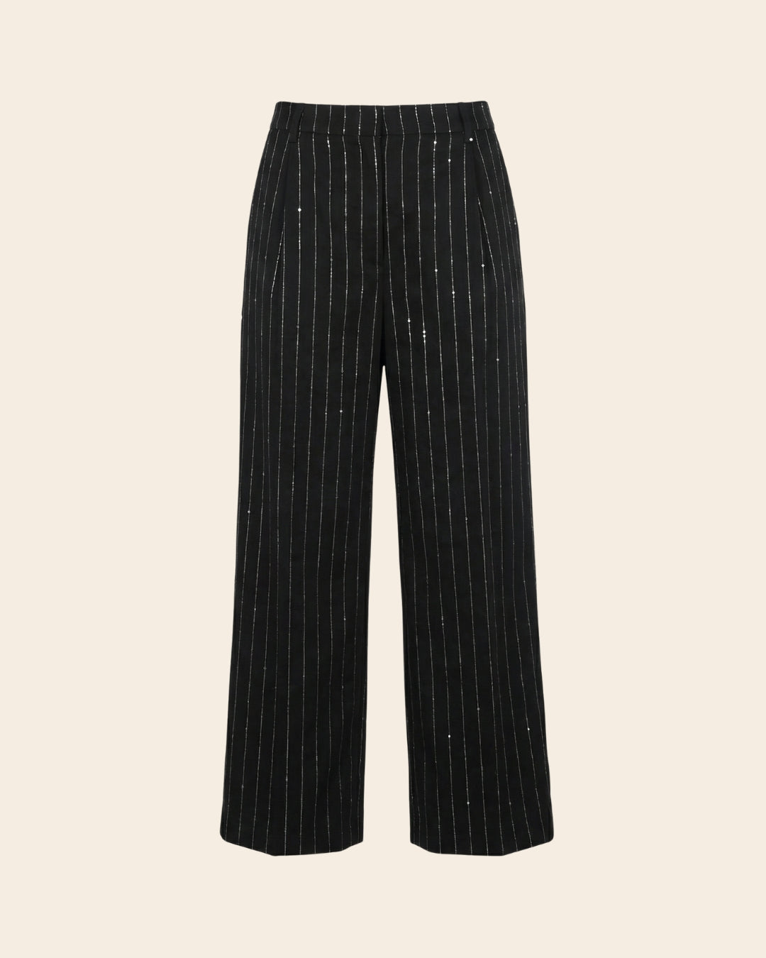 Black sequin pinstripe in wool