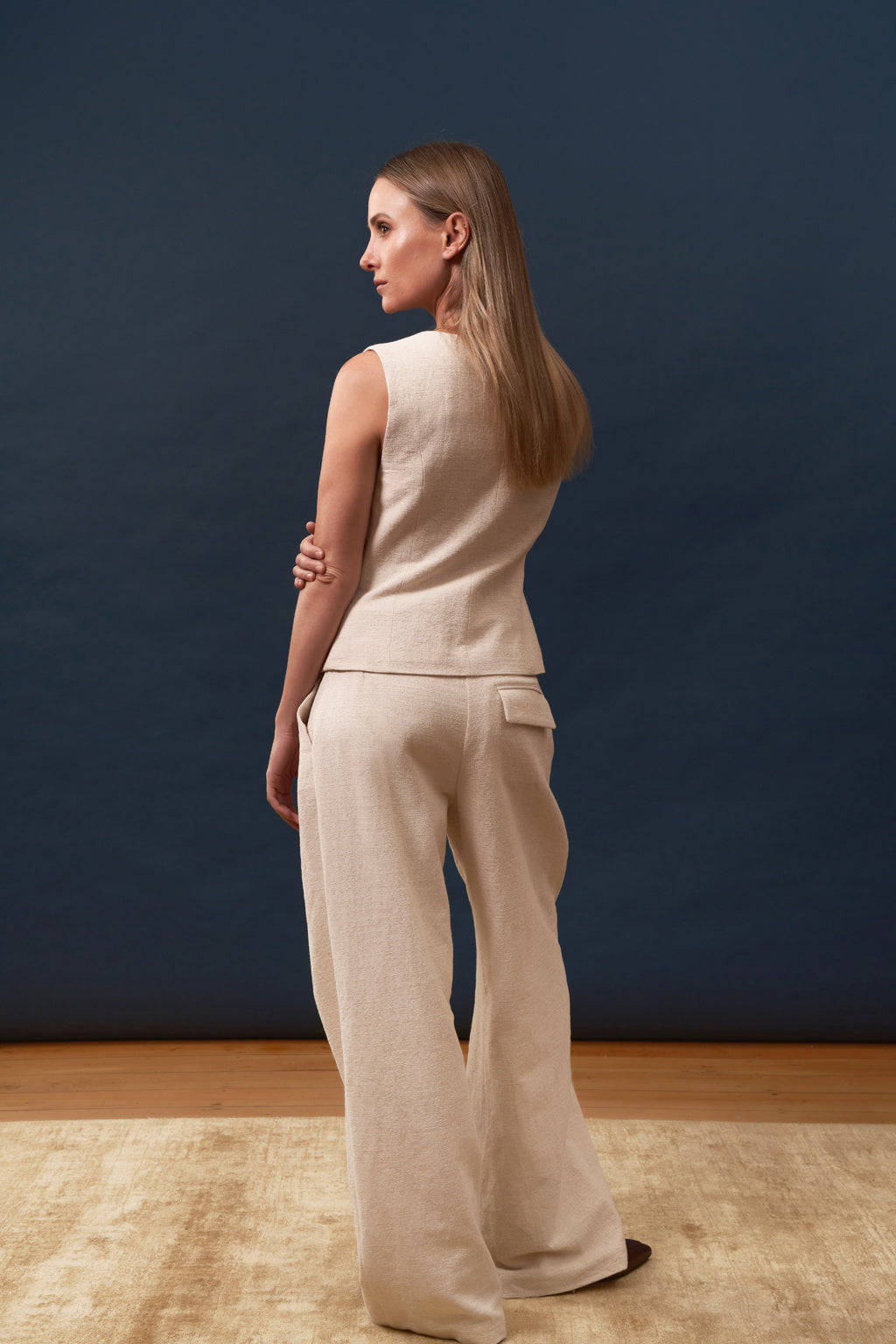 Longline Waistcoat in Linen Cotton