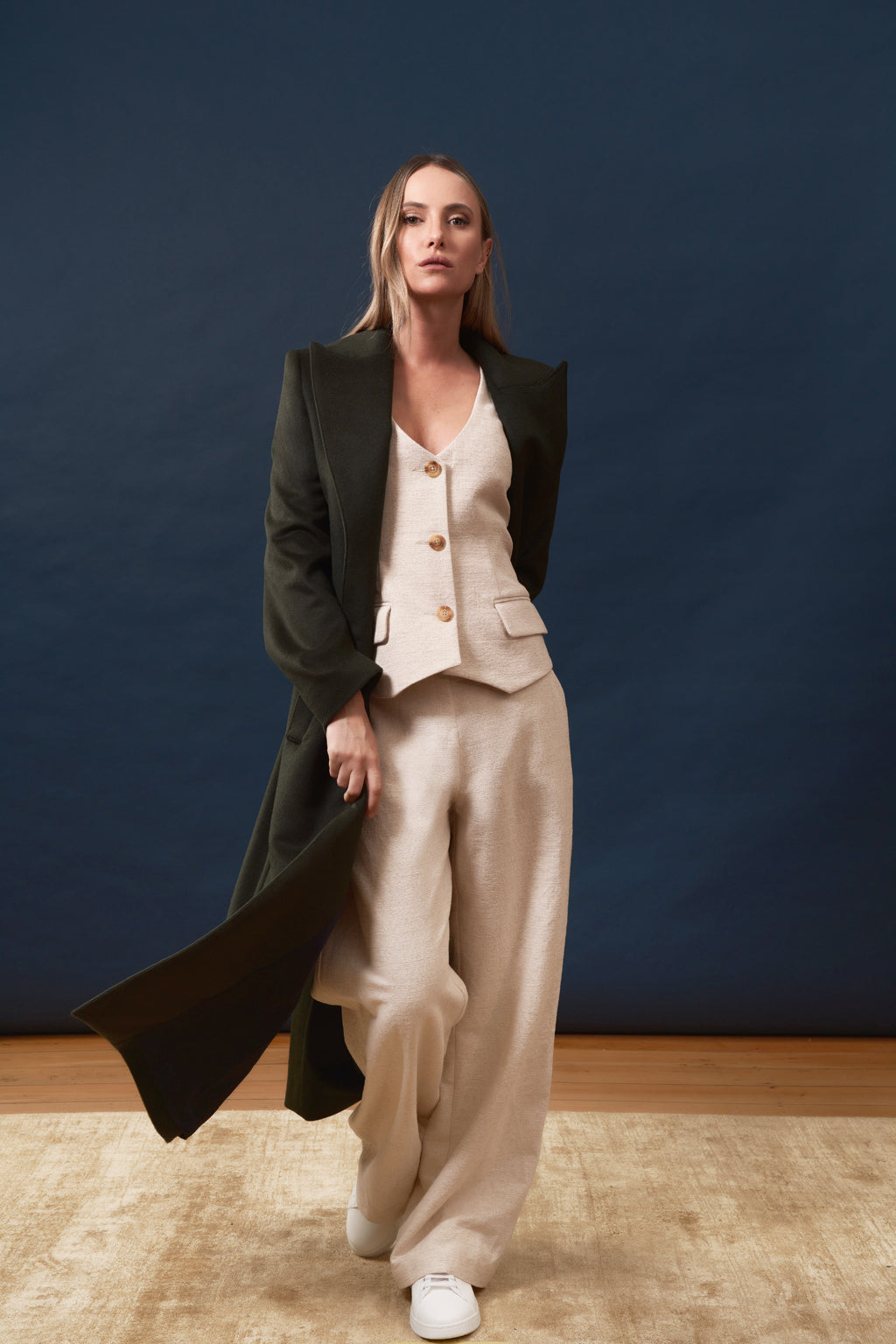 Longline Coat in textured Wool