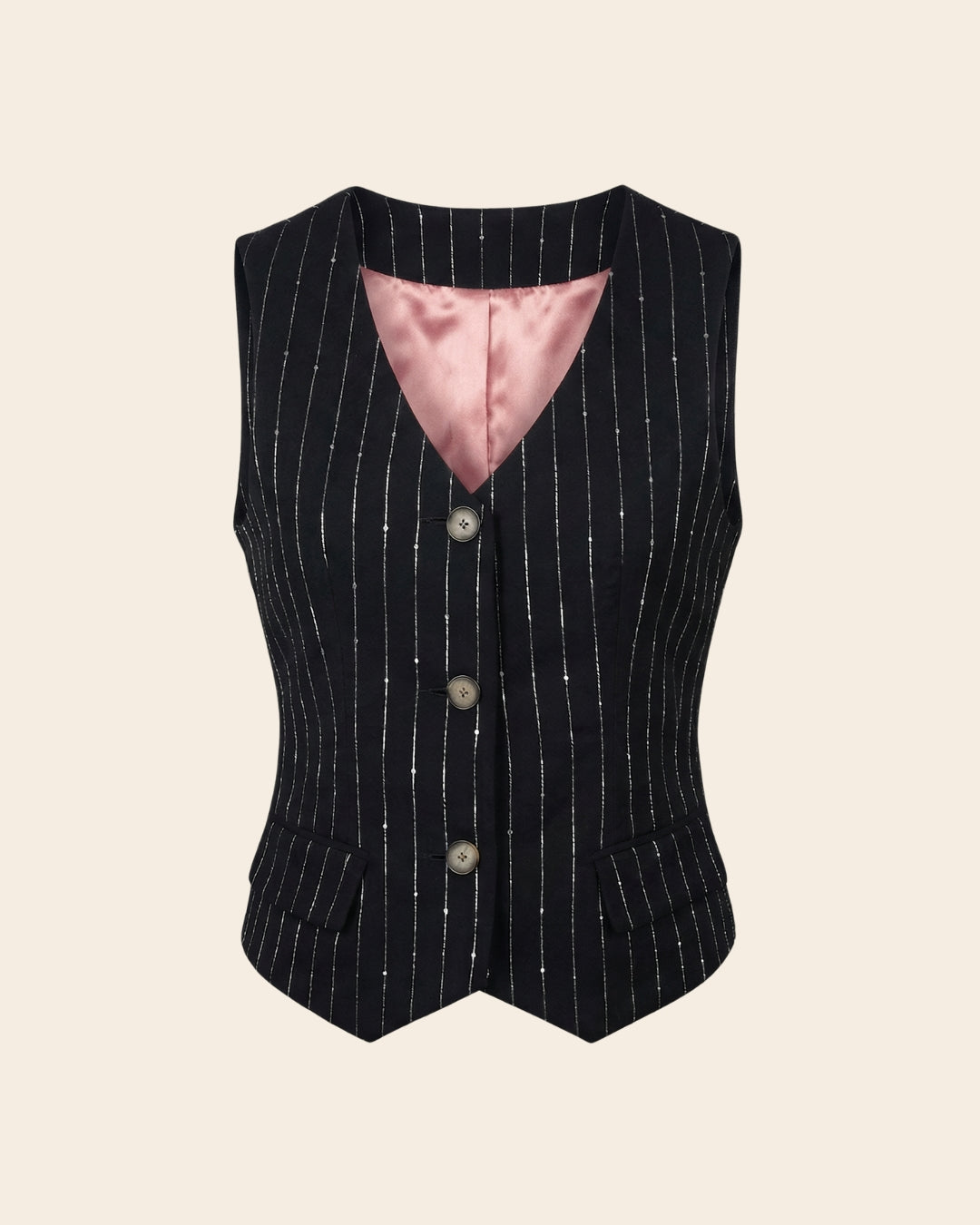Black sequin pinstripe in wool