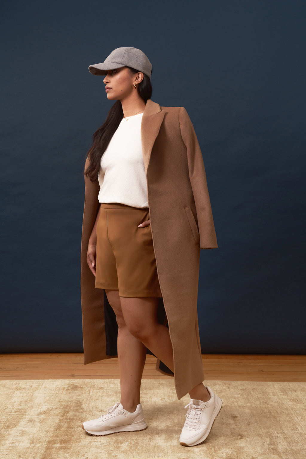 Longline Coat in textured Wool