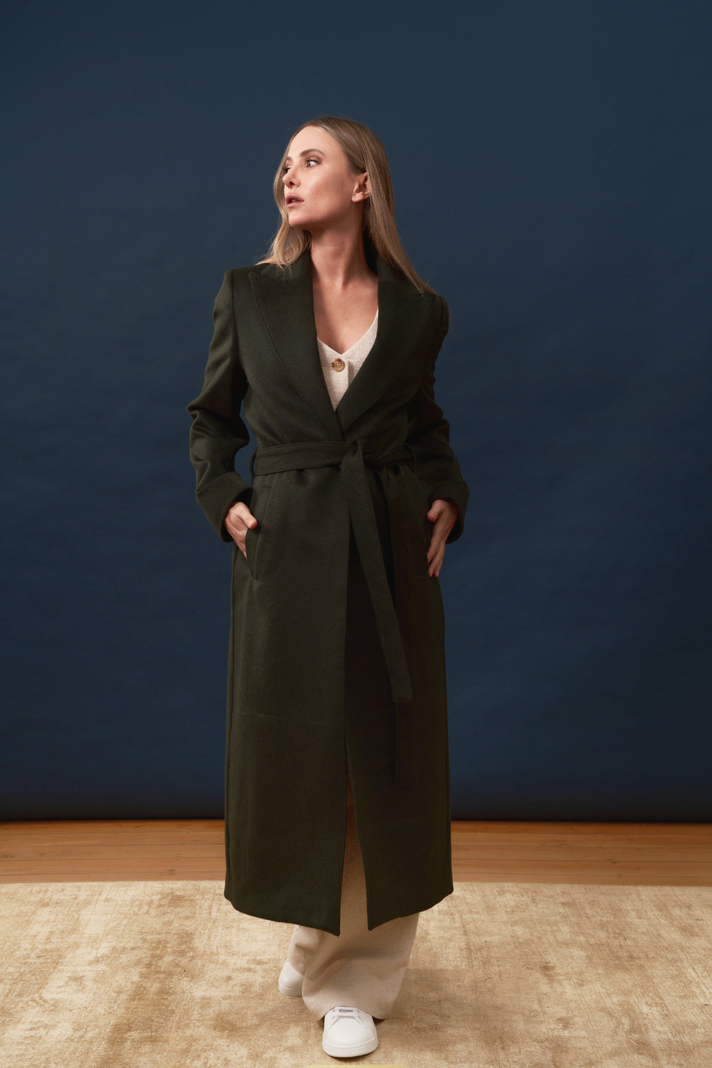 Longline Coat in textured Wool